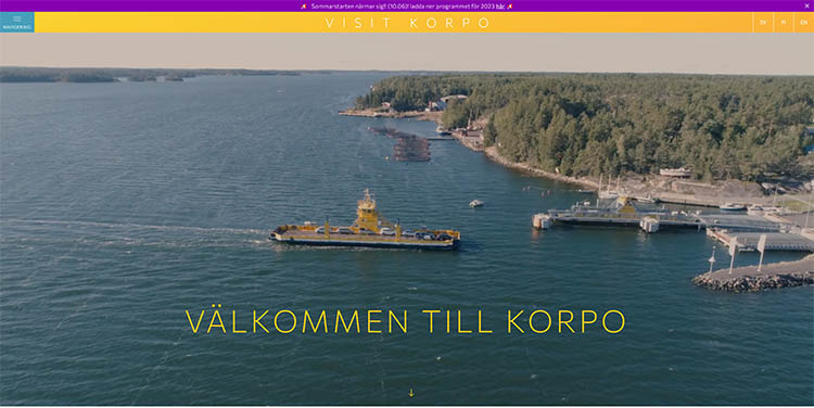Screenshot of Visit Korpo webpage